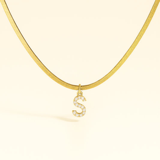 Collana a spina di pesce Melly® con iniziale e zirconi (Set)