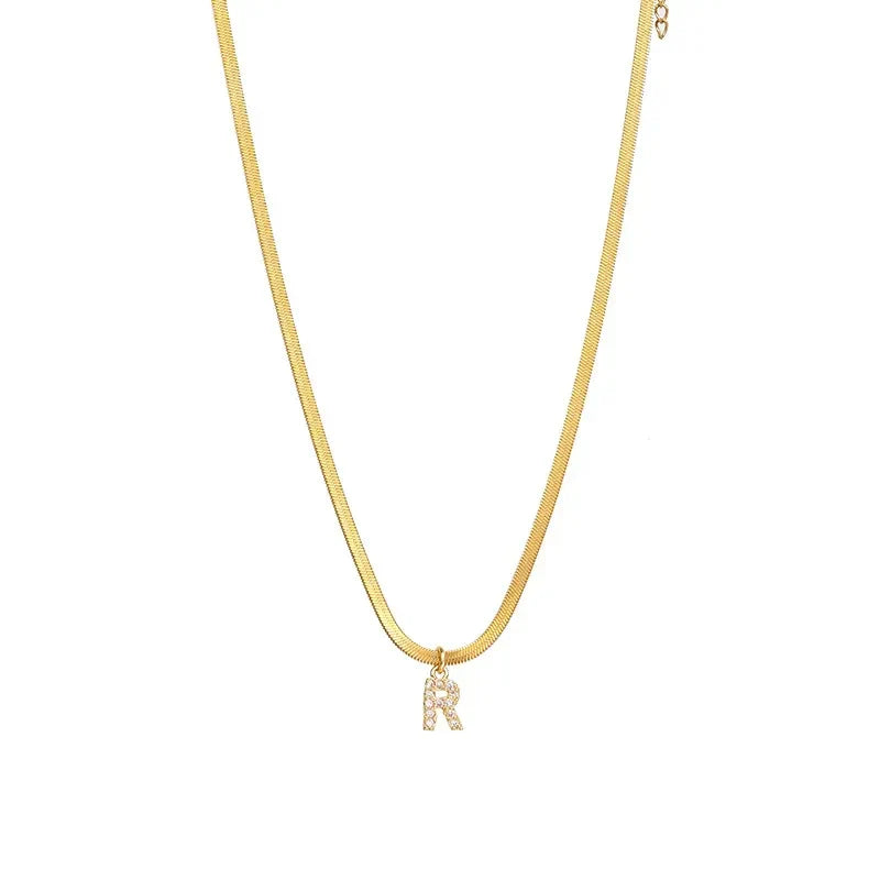 Collana a spina di pesce Melly® con iniziale e zirconi (Set)