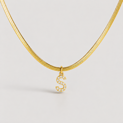 Collana a spina di pesce Melly® con iniziale e zirconi (Set)